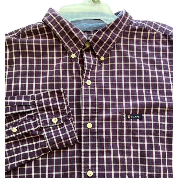 Chaps Long Sleeve Button Up XL Purple/White/Navy‎ Pocket - Picture 1 of 7